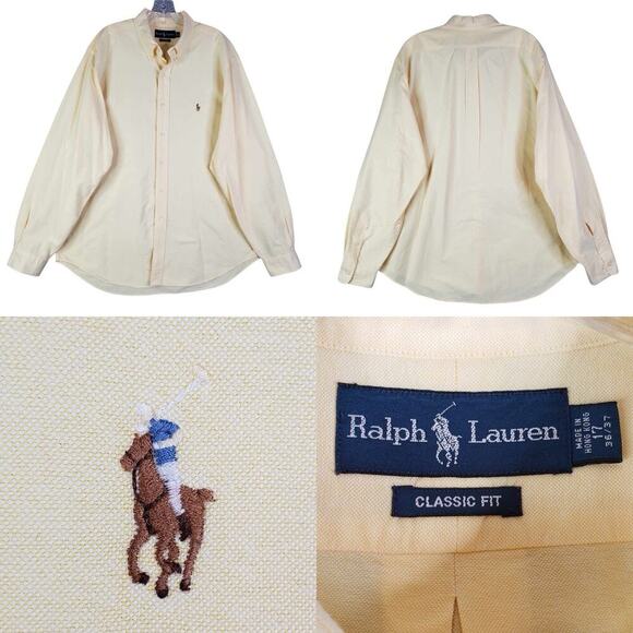 Polo Ralph Lauren Shirt Oxford Button Down Mens Size 17.5 XL Soft Yellow LS - Picture 1 of 10